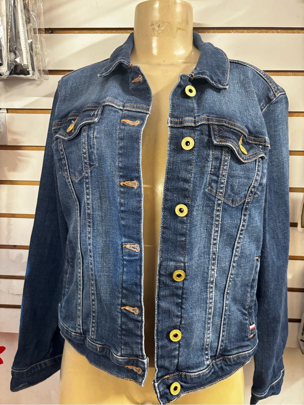 Tommy Hilfiger Dark Blue Denim Jacket with Yellow Buttons